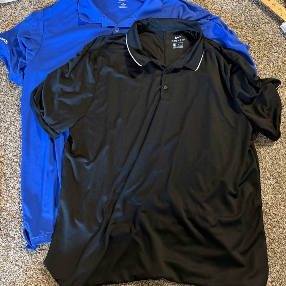 EUC LOT OF 2 adidas Nike Men's Black blue Dri-FIT Polo Shirt golf XL LARGE